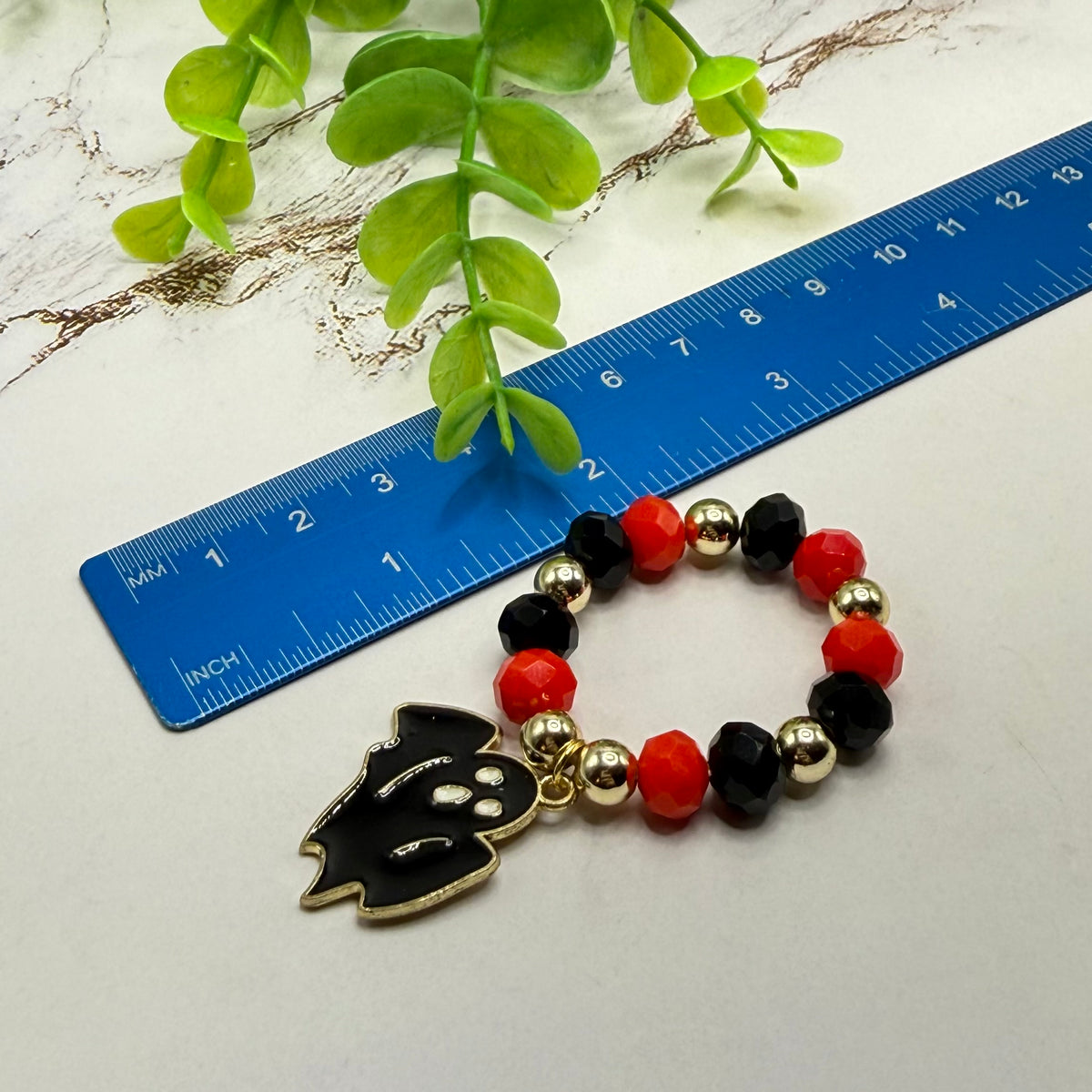 Halloween Black Ghost Charm Red Black Gold Beaded Necklace & Bracelet Set | for 18 Inch Fashion Dolls