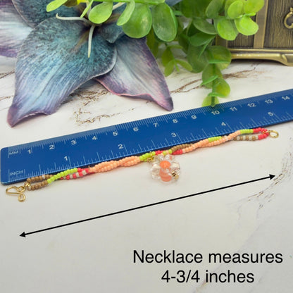 Clear Flower Charm Pink Green Coral Brown Beaded Doll Necklace • 14 Inch Fashion Doll Jewelry