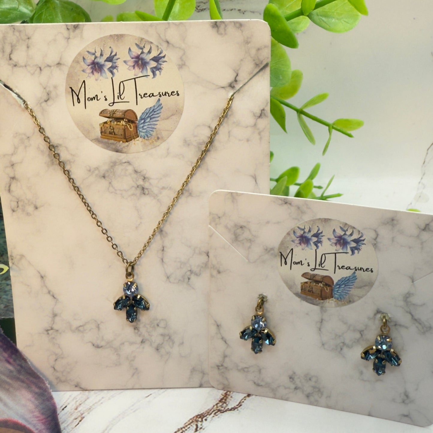 Blue Rhinestone Gold Tone Dangle Doll Earrings and Necklace Set • 18 Inch Fashion Doll Jewelry