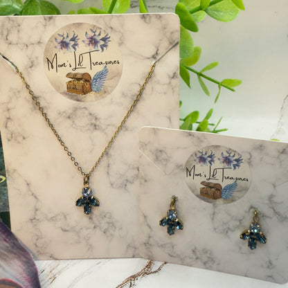 Blue Rhinestone Gold Tone Dangle Doll Earrings and Necklace Set • 18 Inch Fashion Doll Jewelry