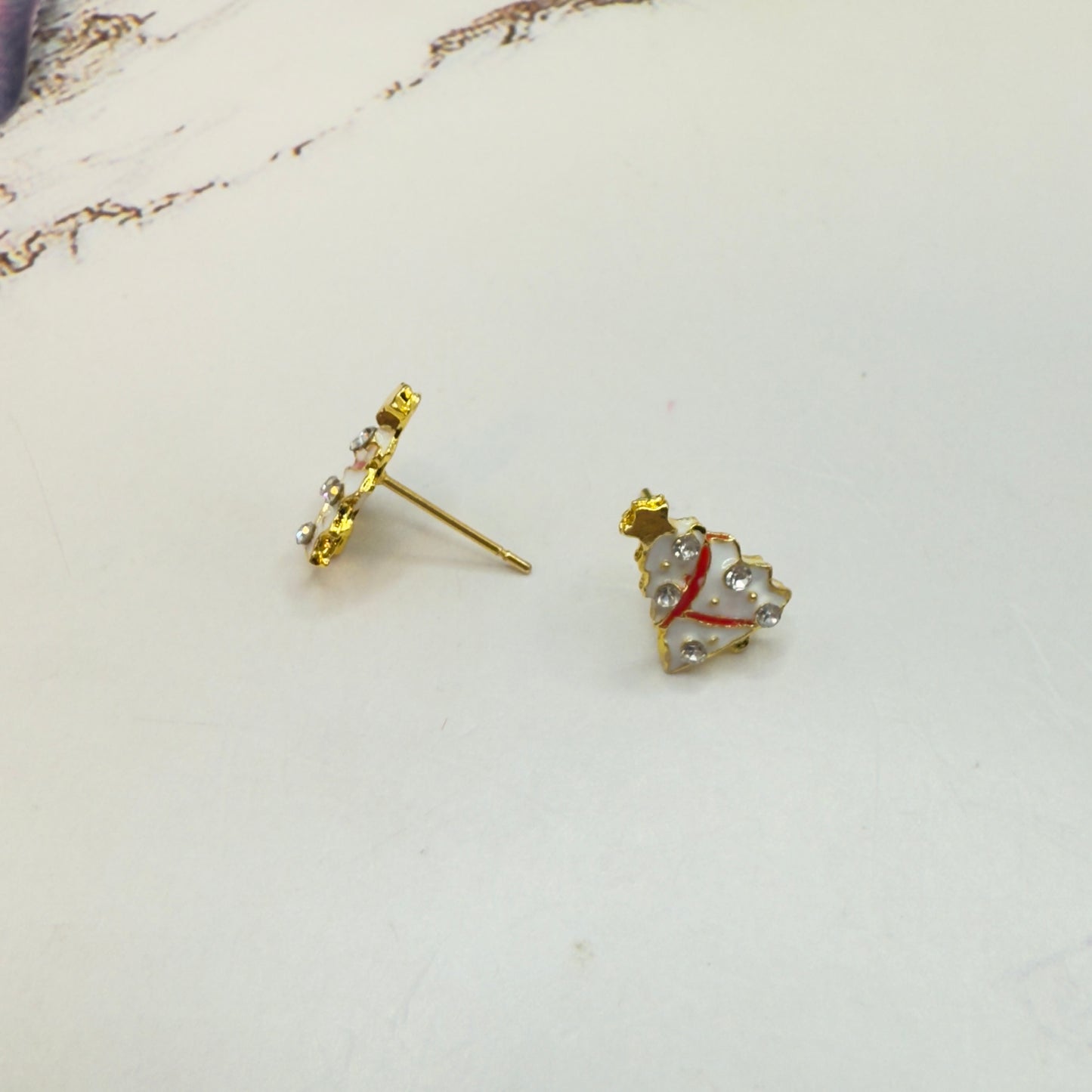 White Christmas Tree Gold Post Doll Earrings • 18 Inch Fashion Doll Jewelry