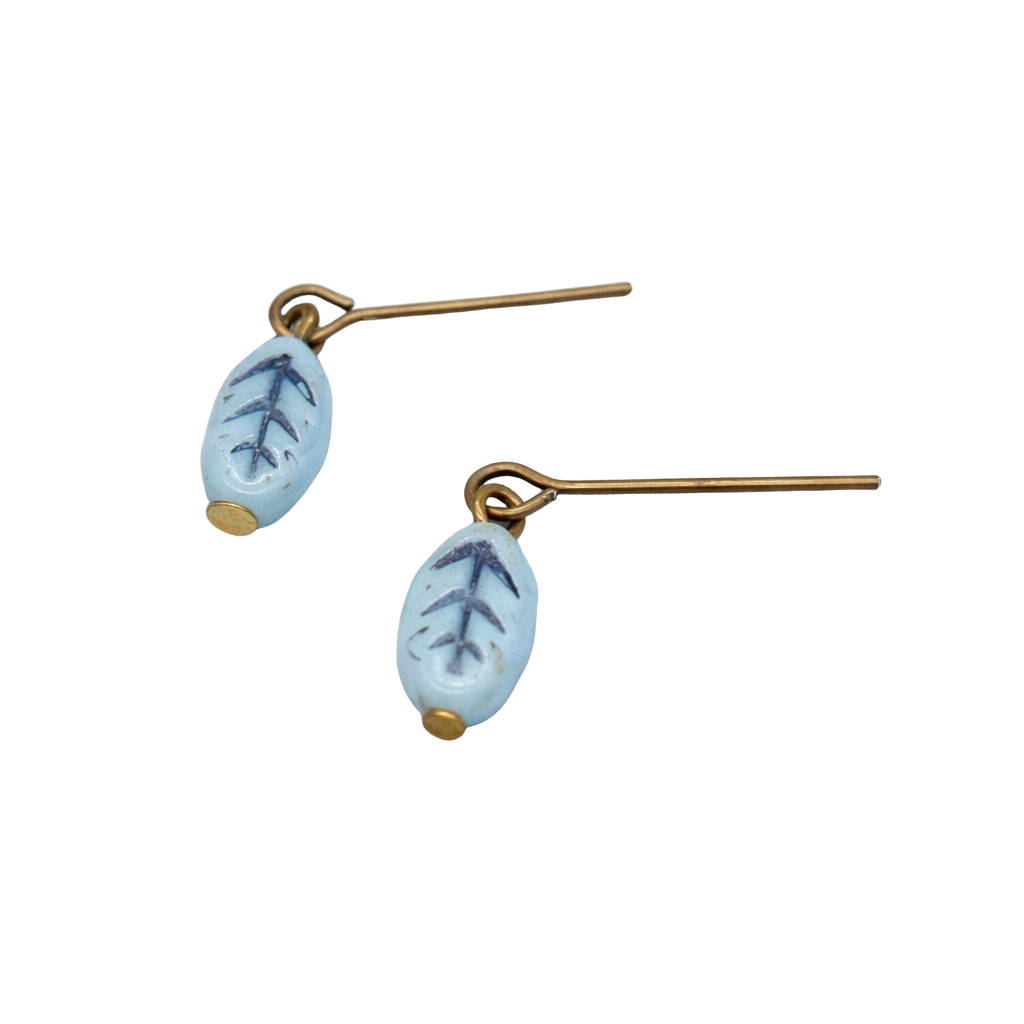 Light Blue Glass Leaf Design Dangle Doll Earrings for 18 Inch Fashion Doll Jewelry • Doll Accessories