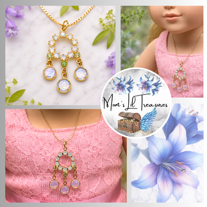 Crystal Rhinestone Gold Dangle Pendant Doll Necklace • 18” Fashion Doll Jewelry