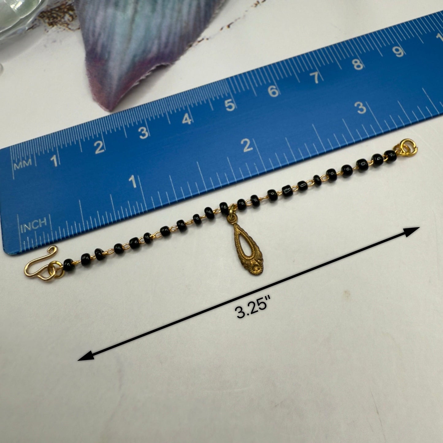 Black Glass Beaded Gold Teardrop Pendant Doll Necklace • 16 Inch Fashion Doll Jewelry