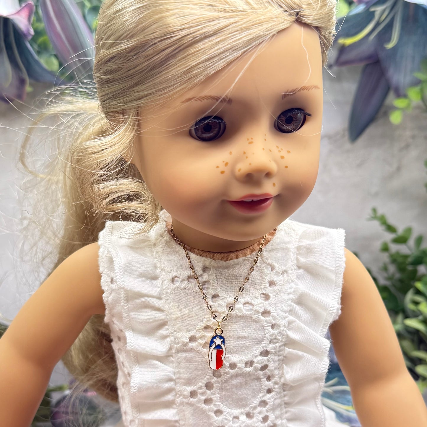 Red White Blue Flag Patriotic Flip Flop Sandal Charm Doll Necklace for 18 Inch Fashion Doll