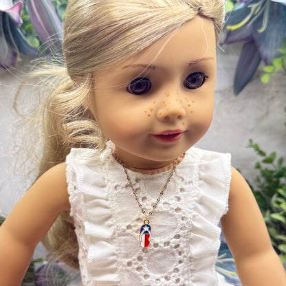 Red White Blue Flag Patriotic Flip Flop Sandal Charm Doll Necklace for 18 Inch Fashion Doll