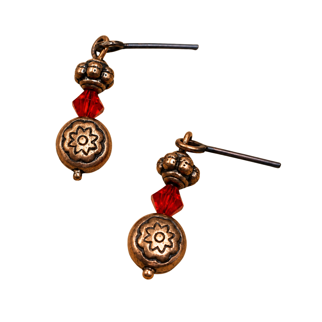 Red Glass Round Copper Dangle Doll Earrings • 16 Inch Fashion Doll Jewelry