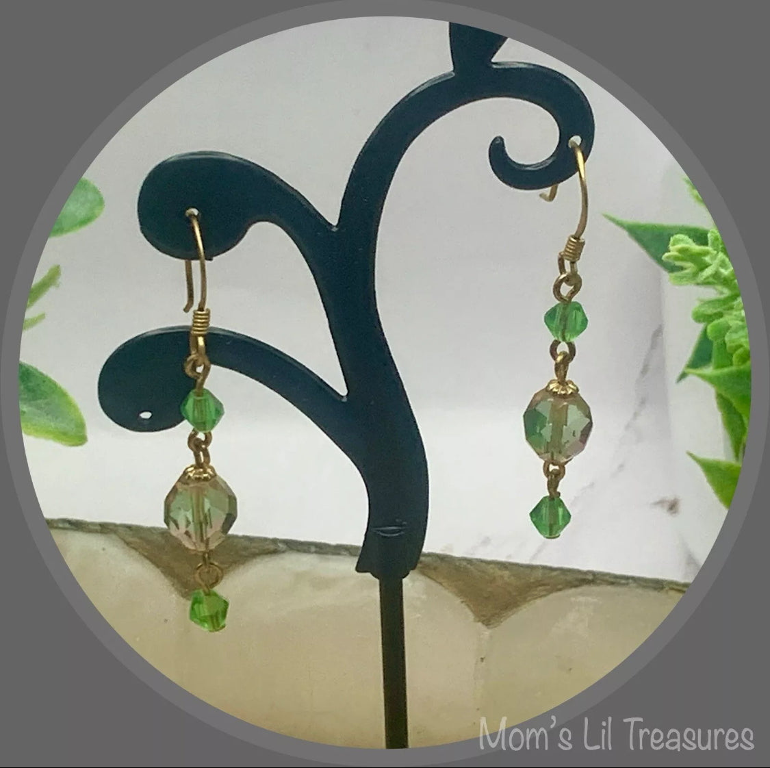 Handmade Pink Green Translucent Glass Crystal Beaded Necklace Earrings Set