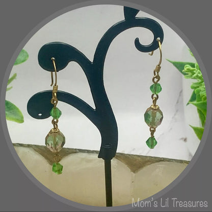 Handmade Pink Green Translucent Glass Crystal Beaded Necklace Earrings Set