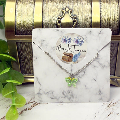 Green Yellow Butterfly Charm Silver Doll Necklace • 14 Inch Fashion Doll Jewelry