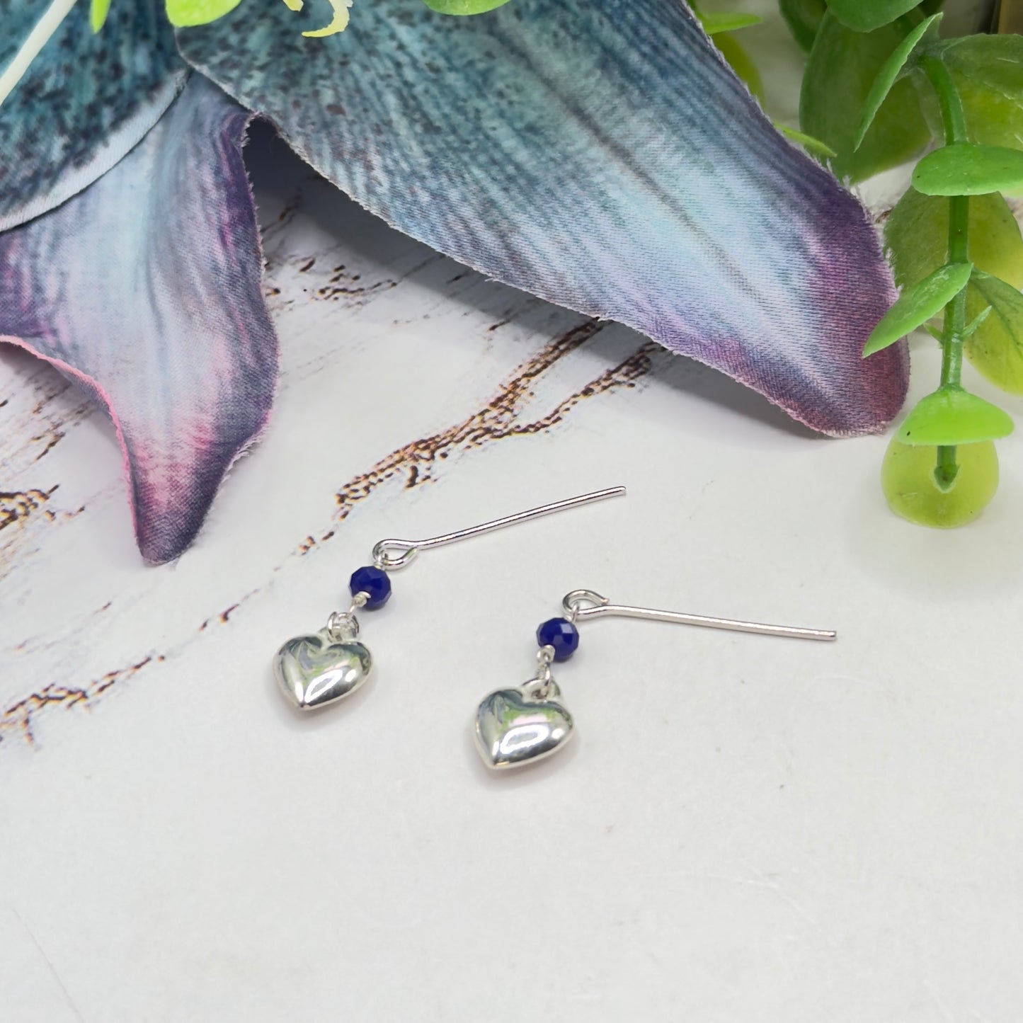 Silver Heart Blue Crystal Dangle Doll Earrings • 18 Inch Fashion Doll Jewelry