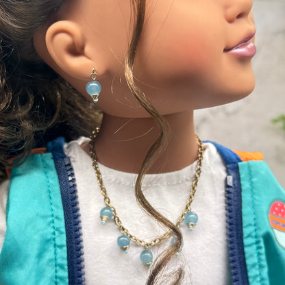 Dusty Blue Dangle Doll Necklace & Earrings Set • 18 Inch Fashion Doll Jewelry