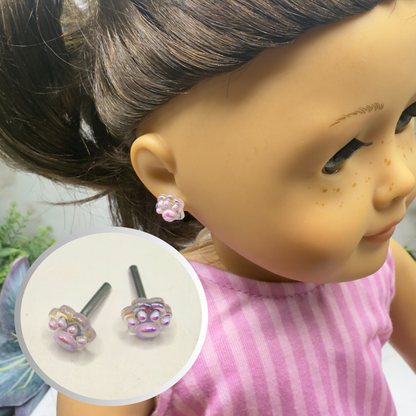 Light Pink Purple Paw Print Post Doll Earrings • 2mm Post 18 Inch Fashion Doll