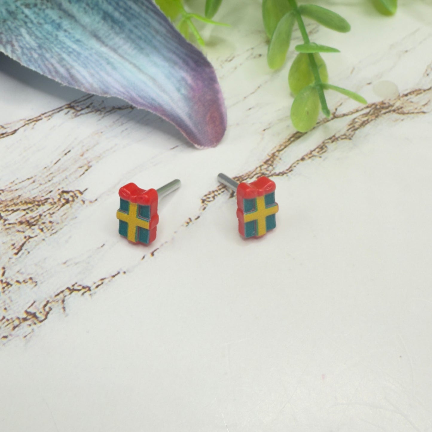Christmas Gift Present Red Green Post Doll Earrings • 2mm Post for 18 Inch Fashion Doll