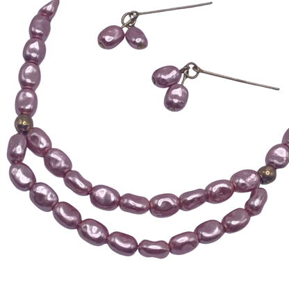 Light Purple Pearl Doll Necklace Earring Set • 18-22 Inch Vintage Doll Jewelry