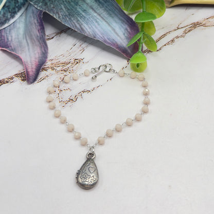 Light Pink Beige Crystal Bead Chain Teardrop Charm Heart Flower Design Doll Necklace • 18 Inch Fashion Doll Jewelry