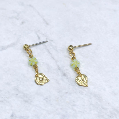 Light Green Flower Gold Leaf Dangle Doll Earrings for 18 Inch Doll Jewelry