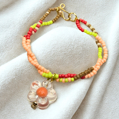 Clear Flower Charm Pink Green Coral Brown Beaded Doll Necklace • 14 Inch Fashion Doll Jewelry