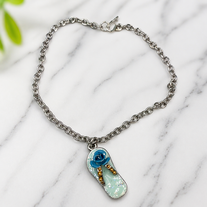 Blue Flip Flip Sandal Rose Accent Charm Silver Doll Necklace for 18 Inch Fashion Doll Jewelry