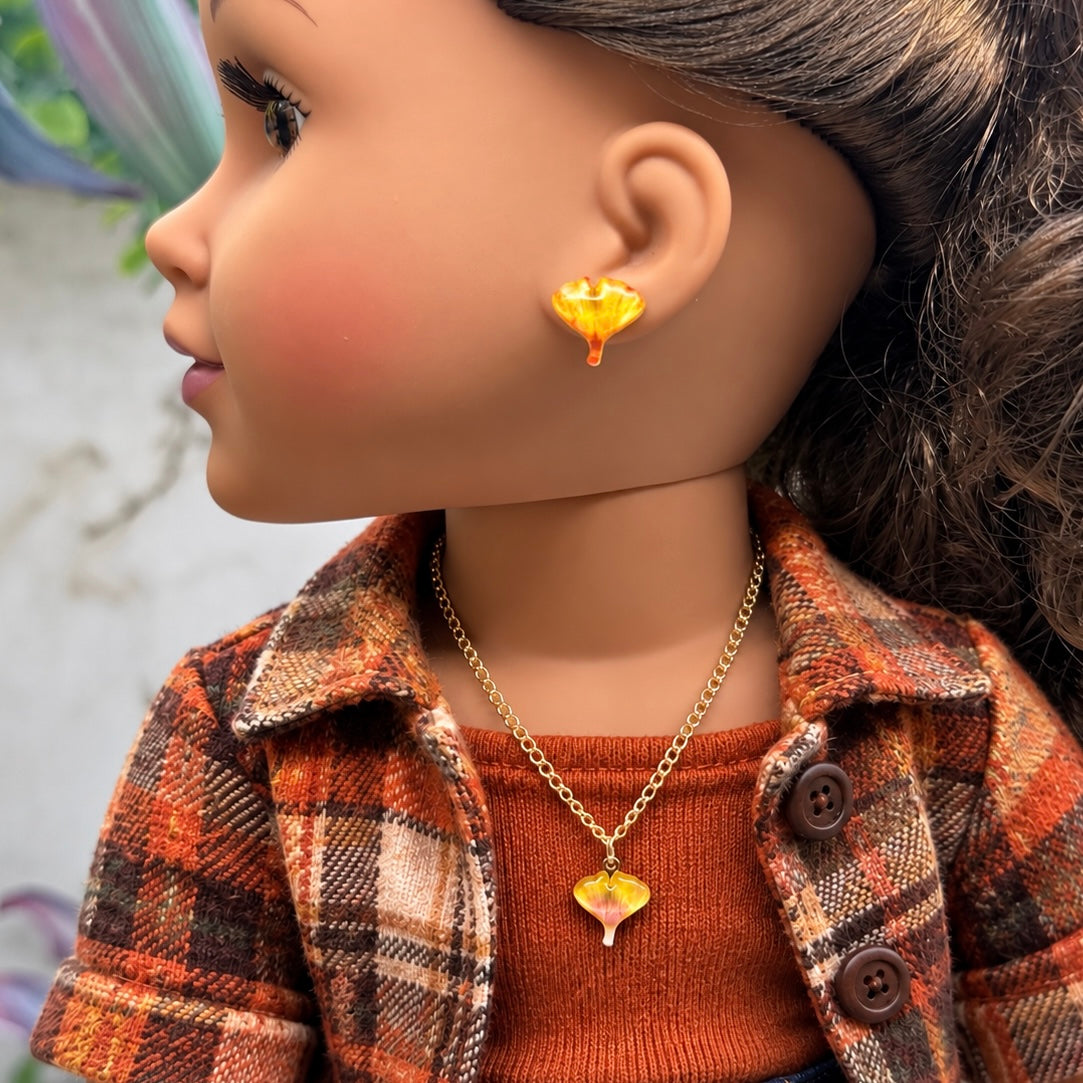 Autumn Leaf Charm Doll Necklace and Earrings Set | for 18 Inch Fashion Dolls
