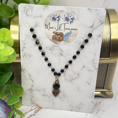 Black Crystal Beaded Double Heart Charm Doll Necklace • 18 Inch Fashion Doll Jewelry
