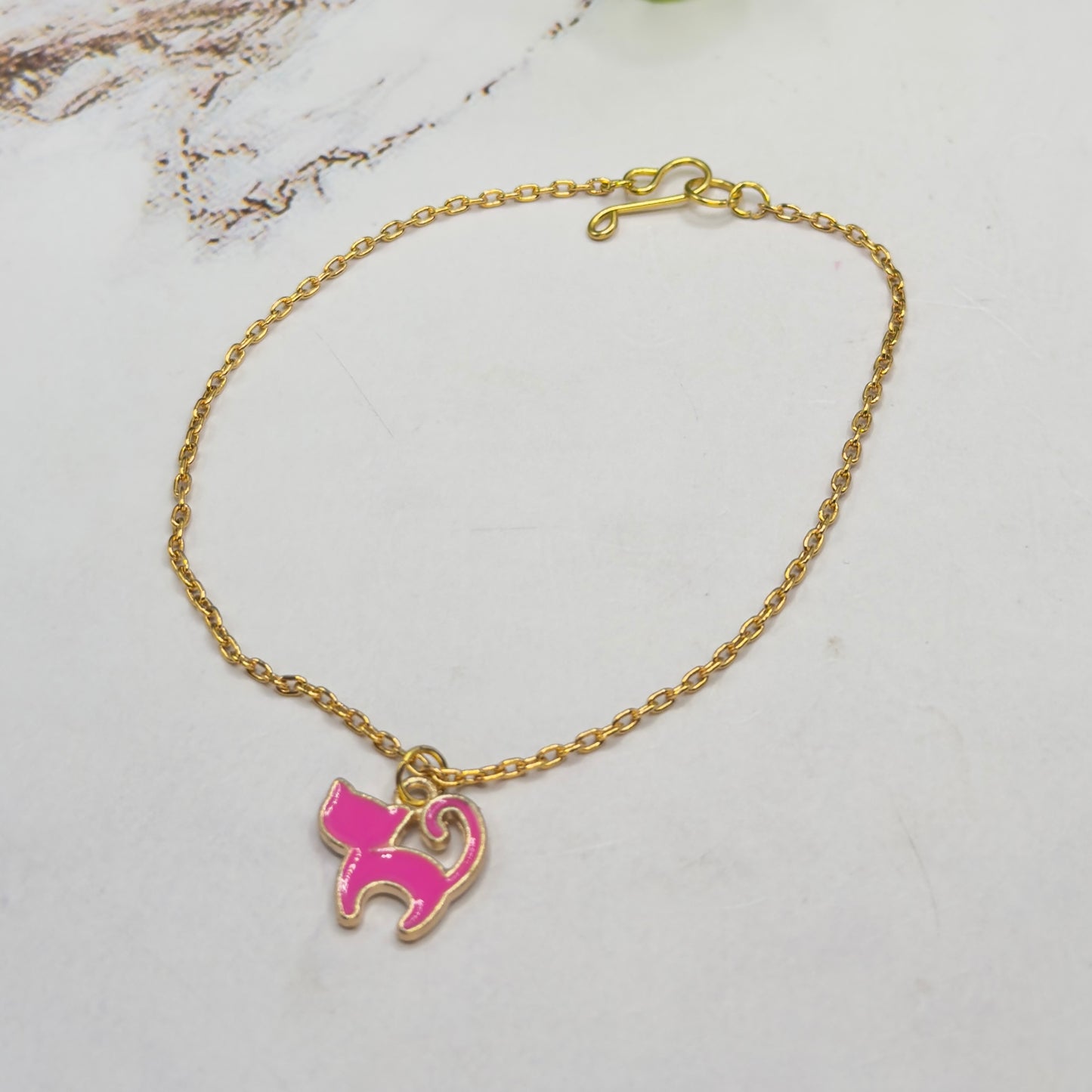 Pink Enamel Cat Charm Gold Doll Necklace • 18 Inch Fashion Doll Jewelry