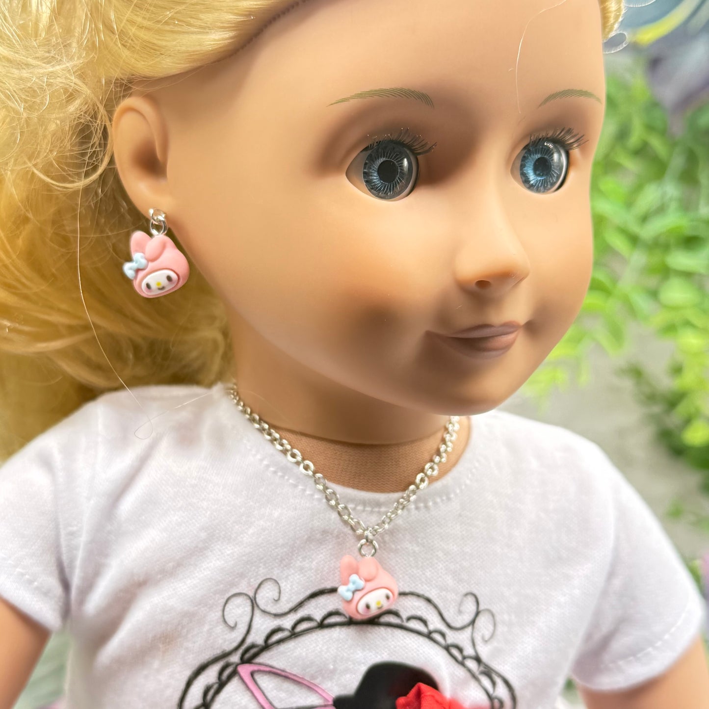 Pink Bunny Melody Sanrio Charm Doll
Necklace & Earrings • 18 Inch Fashion Doll Jewelry
