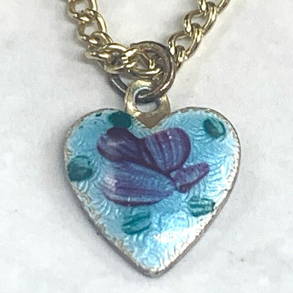 Blue Enamel Heart Rose Design Doll Necklace • 18 Inch Fashion Doll Jewelry