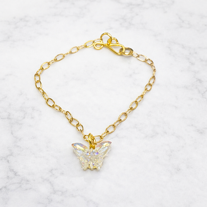 Clear Acrylic Butterfly Charm Gold Chain Doll Necklace for 14 Inch Fashion Dolls