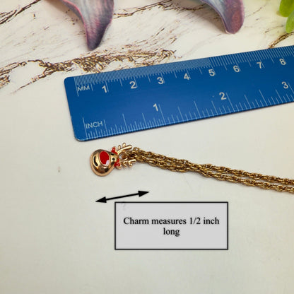 Copper Rose Gold Tone Rudolph Red Nose Reindeer Doll Necklace & Earrings Set • 18 Inch Fashion Doll Jewelry