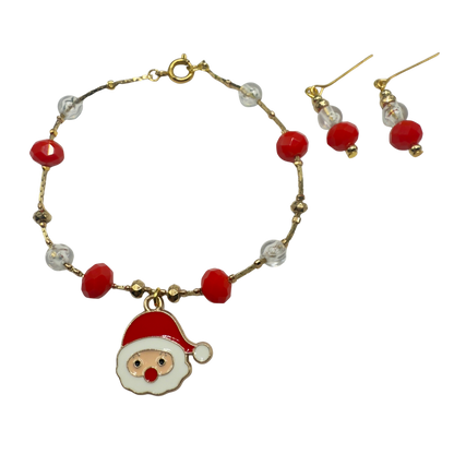Red & Clear Acrylic Beads Santa Charm Gold Doll Necklace and Earrings Set • 18 Inch Fashion Doll Jewelry