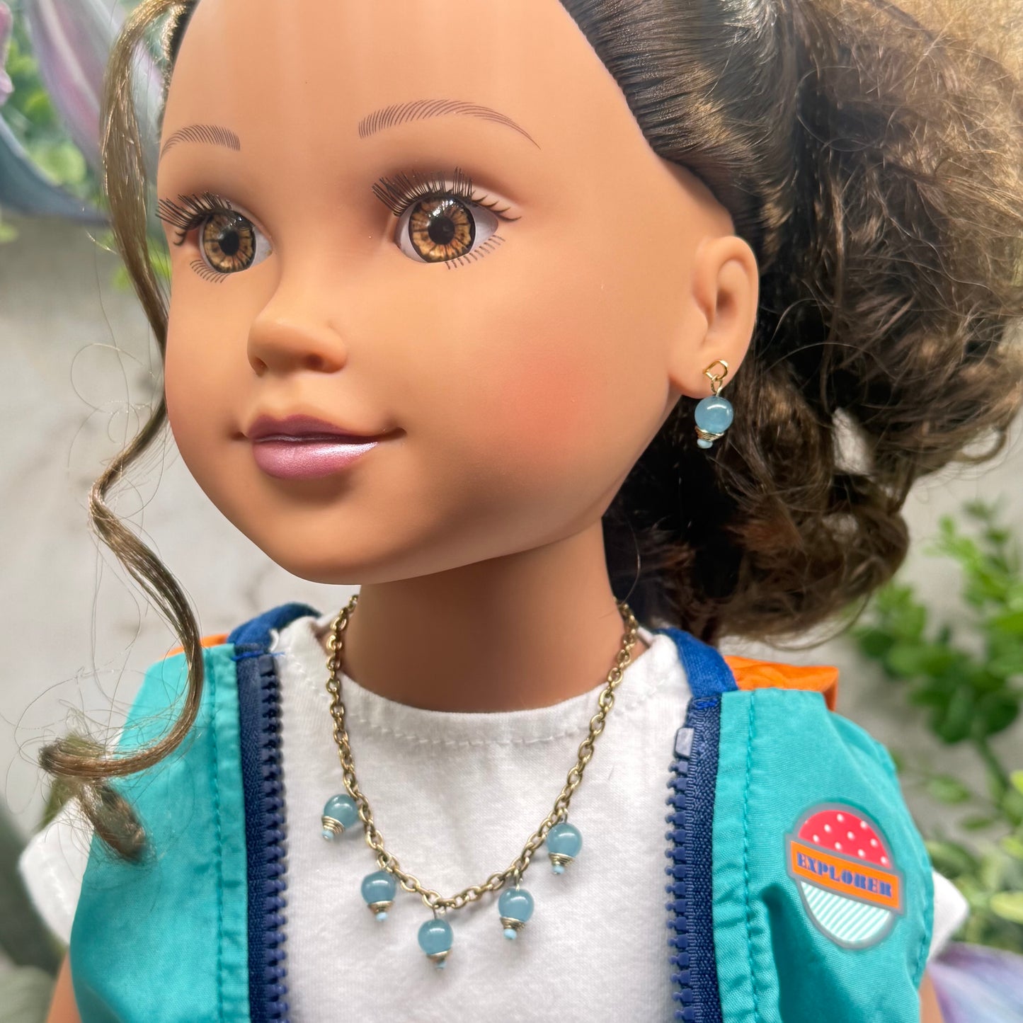 Dusty Blue Dangle Doll Necklace & Earrings Set • 18 Inch Fashion Doll Jewelry