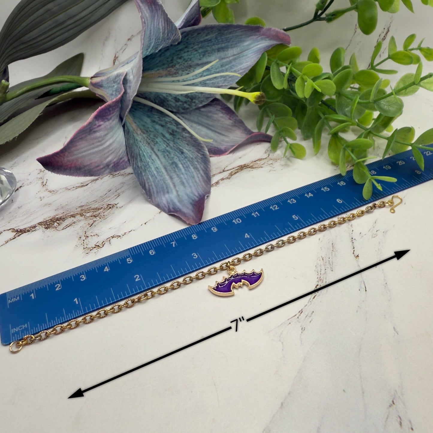 Purple Bat Charm Halloween Doll Necklace • 18 Inch Fashion Doll Jewelry