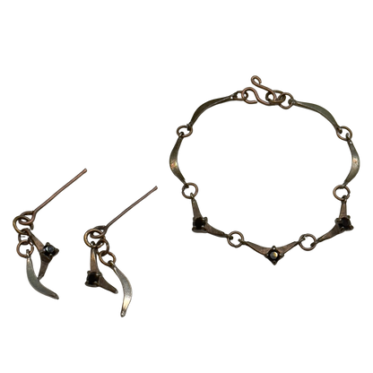 Black Rhinestone Bronze Copper Link Doll Necklace Earrings Set 16” Doll Jewelry