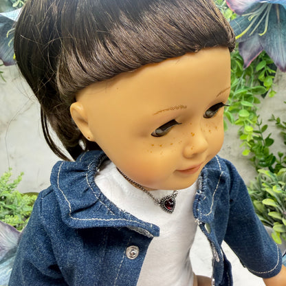 Silver Heart Blue Center Charm Doll Necklace • 18 Inch Fashion Doll Jewelry
