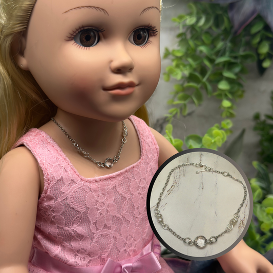 Clear Round Crystal Silver Chain Doll Necklace • 18 Inch Fashion Doll Jewelry