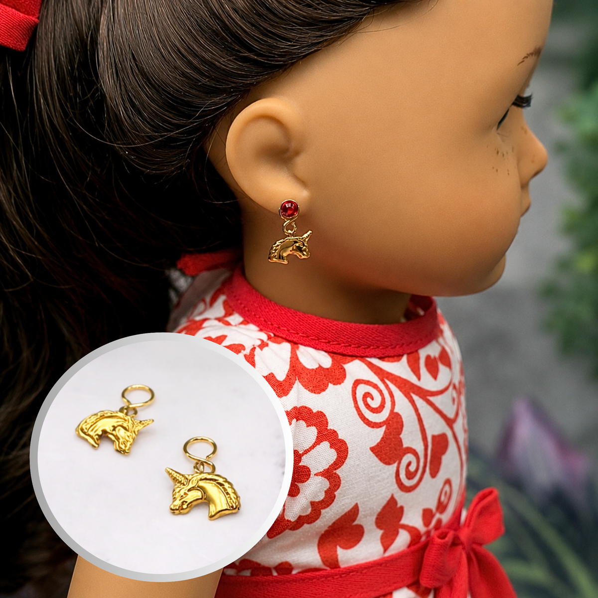 Gold Unicorn Doll Earring DANGLE ONLY • Fits 2mm Post • 18” Fashion Doll Jewelry