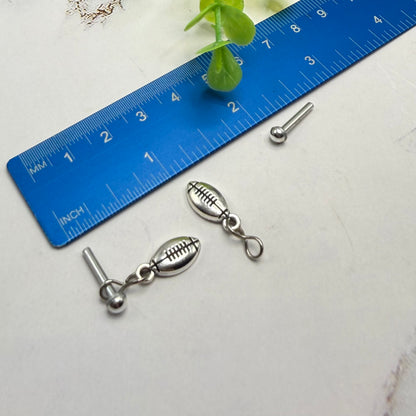 Silver Football Sports Charm 2mm Post Doll Earrings | for 18 Inch Dolls • American Girl