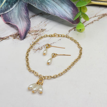 Teardrop Pearl Dangle Pendant Gold Chain Doll Necklace & Earrings Set • 18 Inch Fashion Doll Jewelry