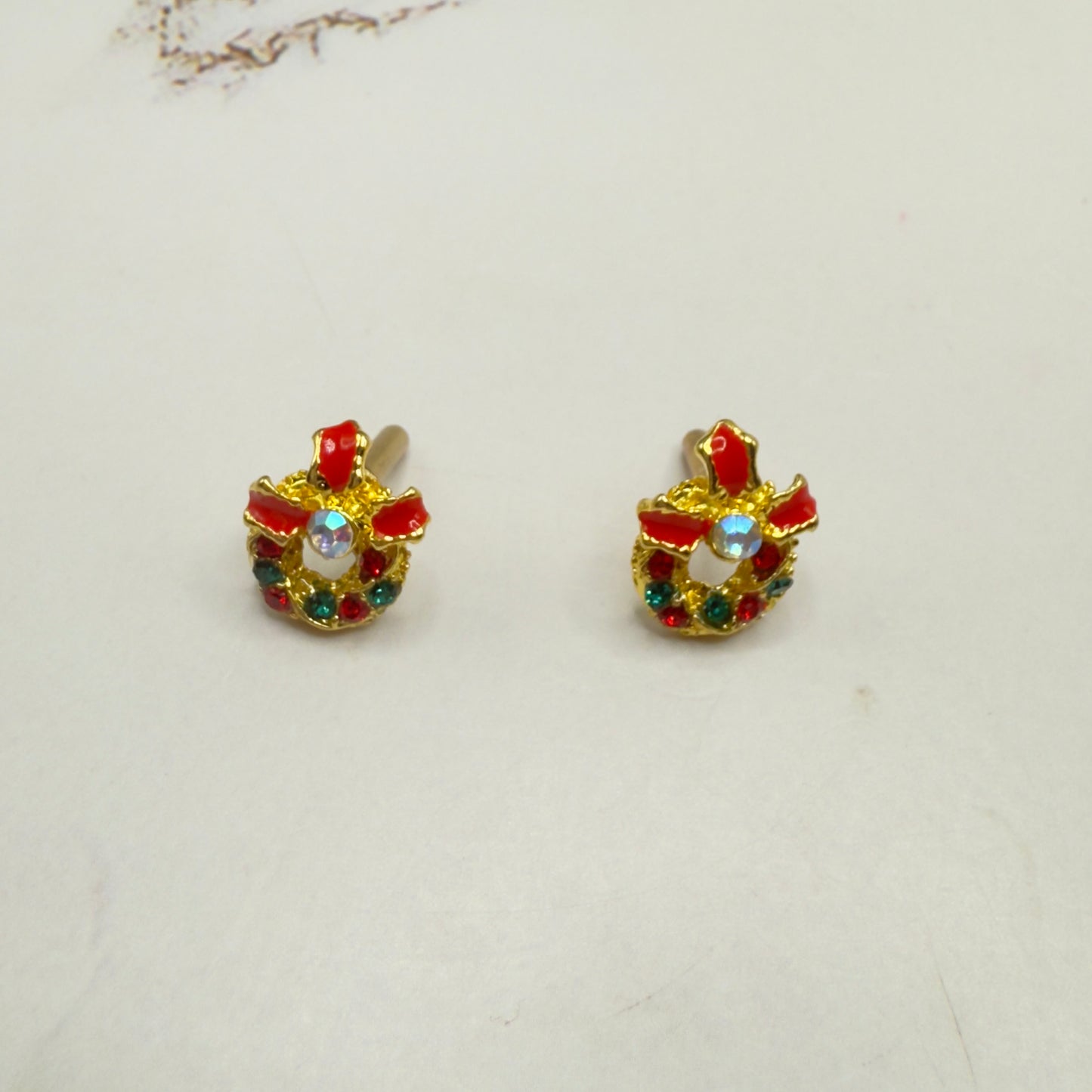 Christmas Wreath Gold Post Doll Earrings • 2mm Post for 18 Inch Fashion Doll