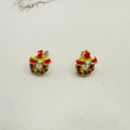 Christmas Wreath Gold Post Doll Earrings • 2mm Post for 18 Inch Fashion Doll