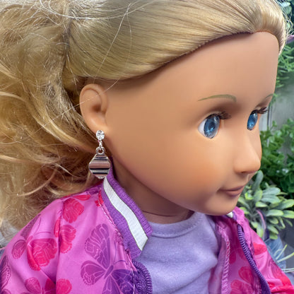 Silver Dangle Clear Rhinestone Post Doll Earrings • 18 Inch Fashion Doll Jewelry