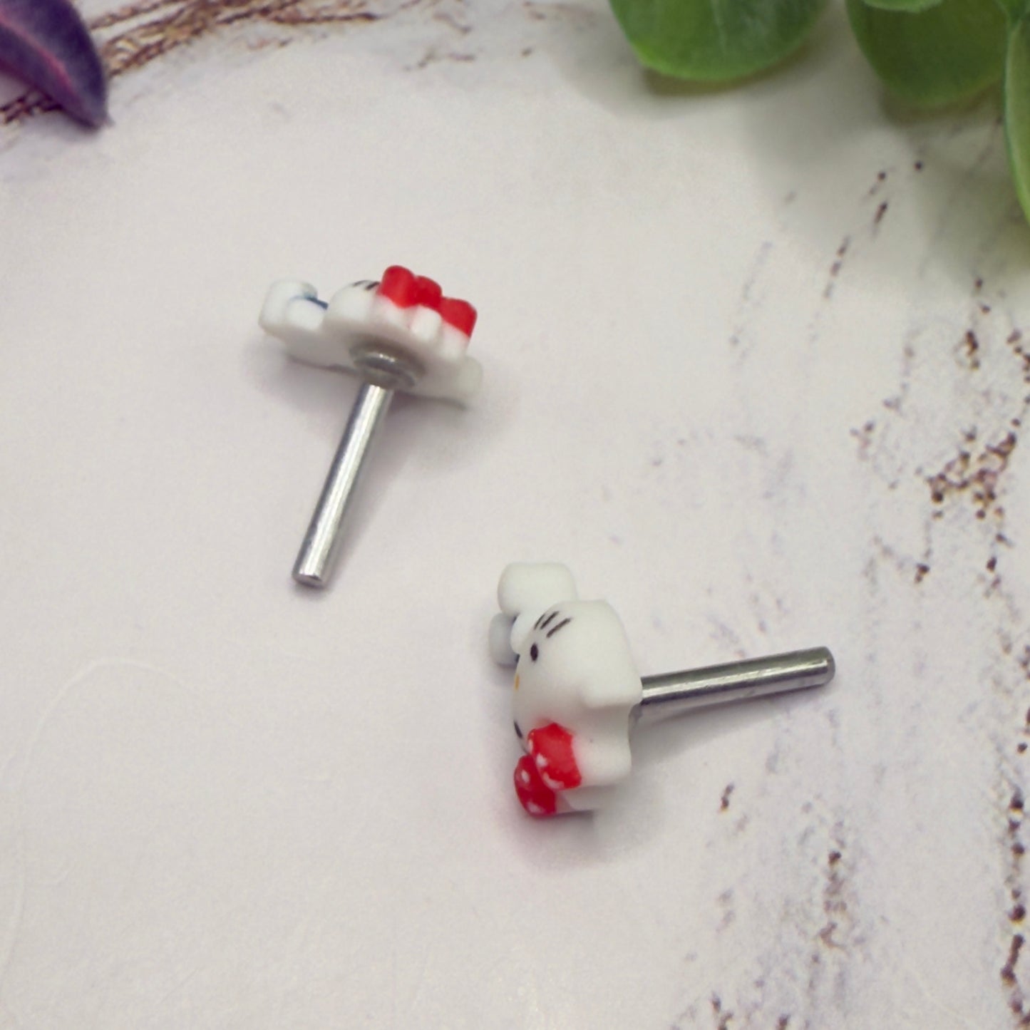 Hello Cat Kitty Red Polka Dot Bow Post Doll Earrings • 2mm Post for 18 Inch Fashion Doll