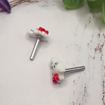 Hello Cat Kitty Red Polka Dot Bow Post Doll Earrings • 2mm Post for 18 Inch Fashion Doll