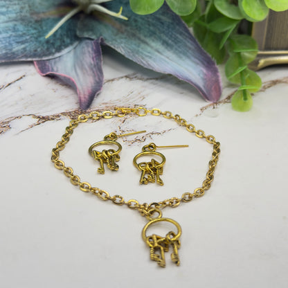 Key Ring Pendant Gold Chain Doll Necklace & Earrings Set • 18 Inch Fashion Doll Jewelry