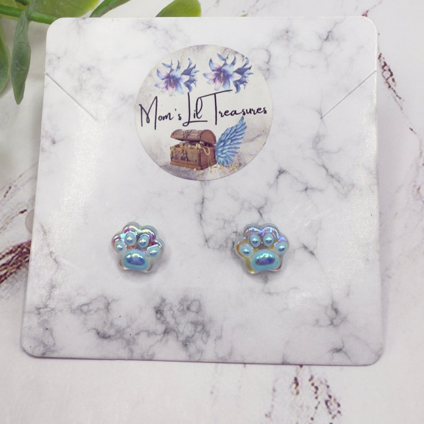 Light Blue Acrylic Paw Print Doll Earrings • 18 Inch Fashion Doll Jewelry