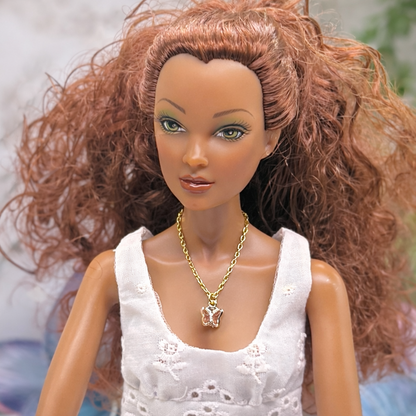 Peach Pink Acrylic Crystal Butterfly Gold Chain Doll Necklace for 16 Inch Fashion Dolls