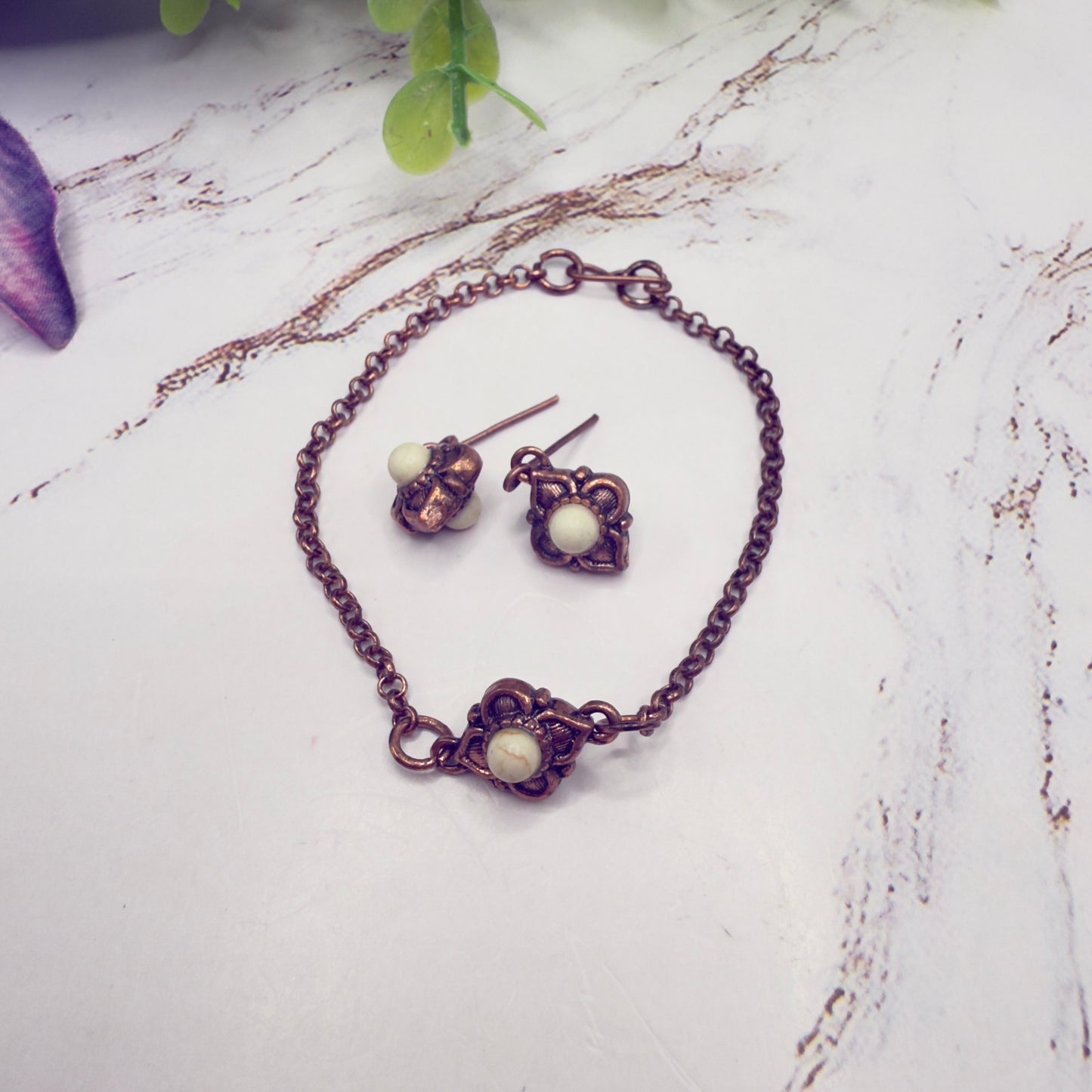 Copper Color Filigree Diamond Charm Doll Necklace & Earrings Set • 18 Inch Fashion Doll Jewelry