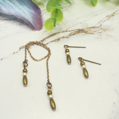 Brass Bronze Pearl Drop Wrap Doll Necklace / Belt & Earrings • 10-12 Inch Fashion Doll Jewelry 1:6