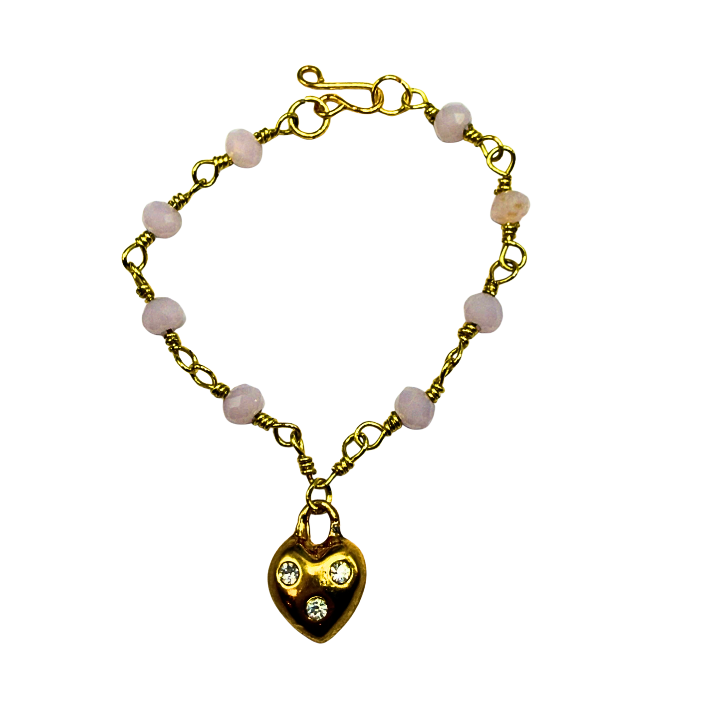 Light Pink Glass Bead Gold Heart Charm Doll Necklace • 14 Inch Fashion Doll Jewelry